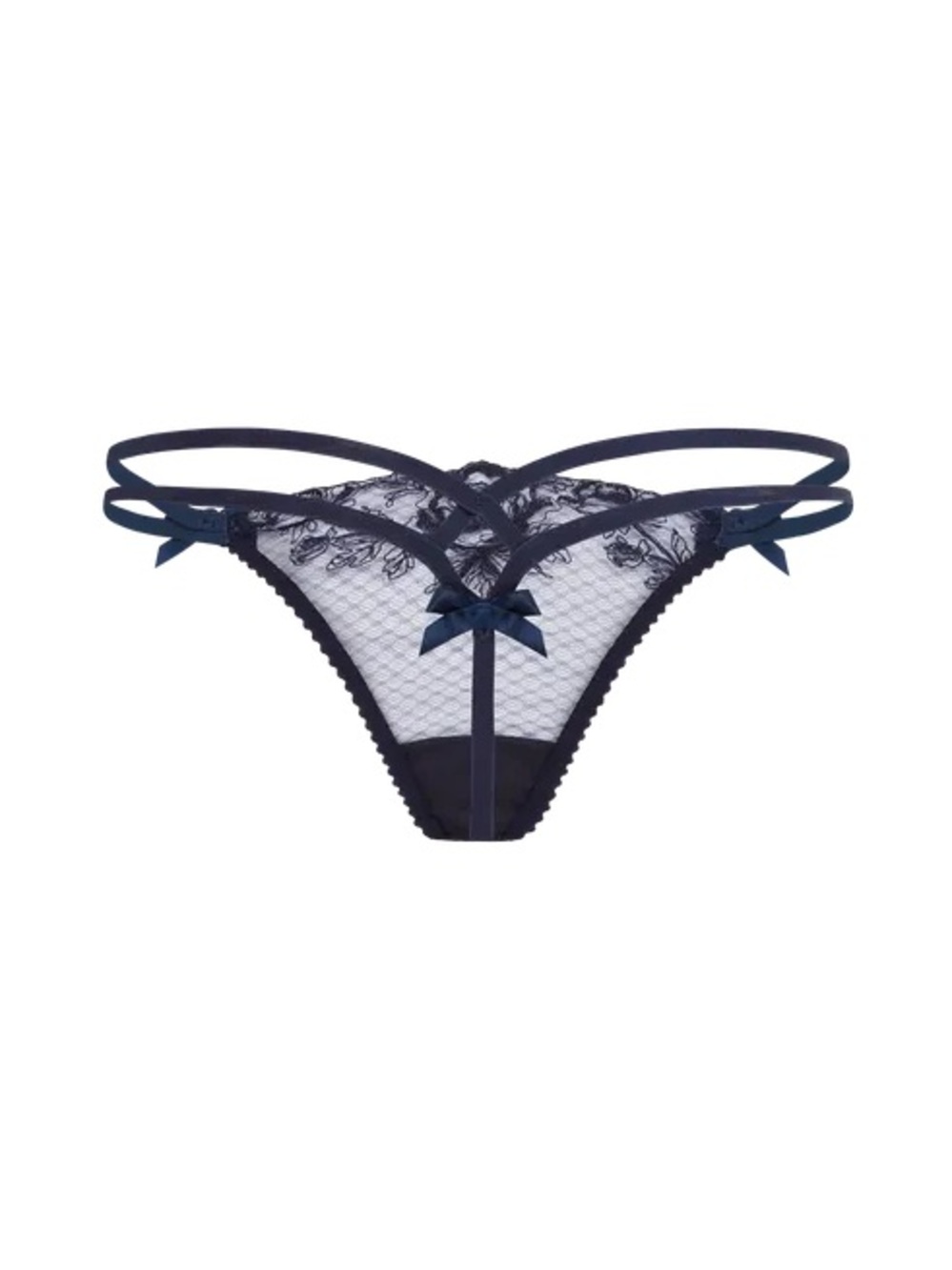 Agent Provocateur Navy Lace Strappy Thong with Bows